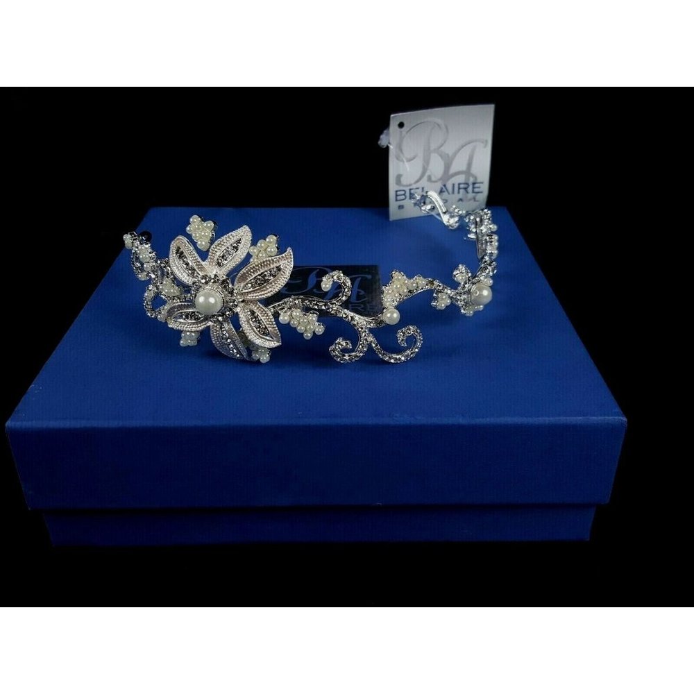 Bel-Aire Bridal Headpiece Rhinestone and Pearl Bandeau Style 6413